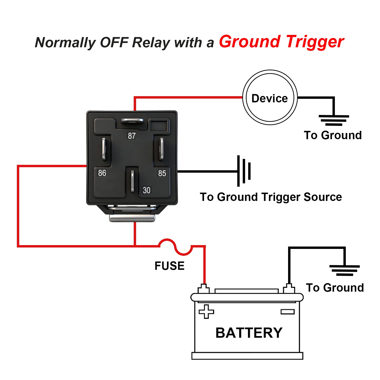 Weasch JD1912 Car Relay, 12V 40A, SPST 4Pin, 40A Automotive Relay, Automotive Switches and Starters, with Interlocking Relay Socket and Wiring Harness-5