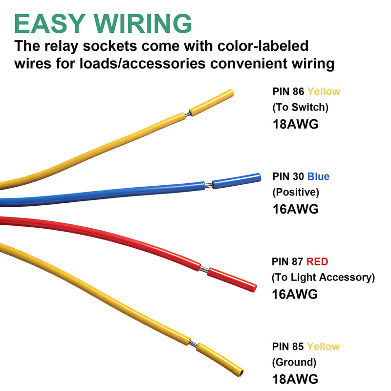 Weasch JD1912 Car Relay, 12V 40A, SPST 4Pin, 40A Automotive Relay, Automotive Switches and Starters, with Interlocking Relay Socket and Wiring Harness-3