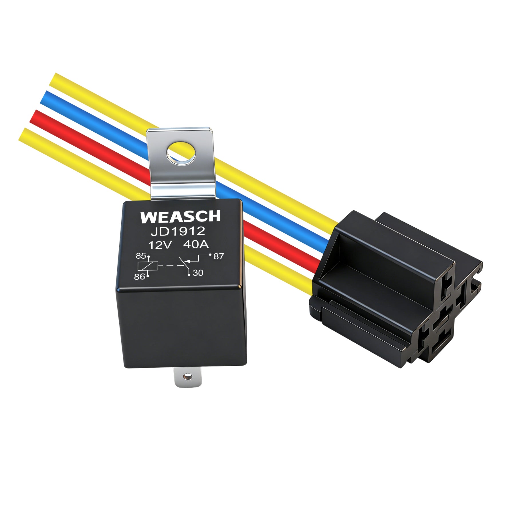 Weasch JD1912 Car Relay, 12V 40A, SPST 4Pin, 40A Automotive Relay, Automotive Switches and Starters, with Interlocking Relay Socket and Wiring Harness-8