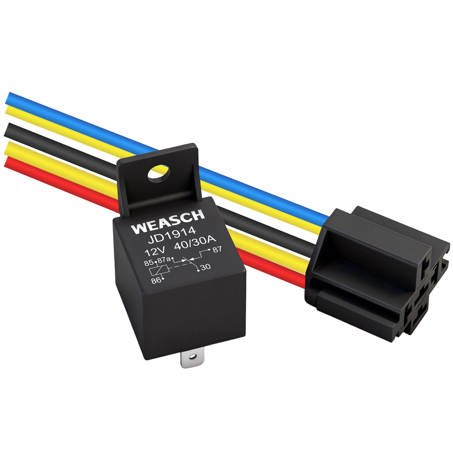 Weasch JD1914 Car Relay Kit, 12V 40A, SPDT 5 Pin, 40A Automotive Relay, Automotive Switches and Starters, with Interlocking Relay Socket and Wiring Harness-9