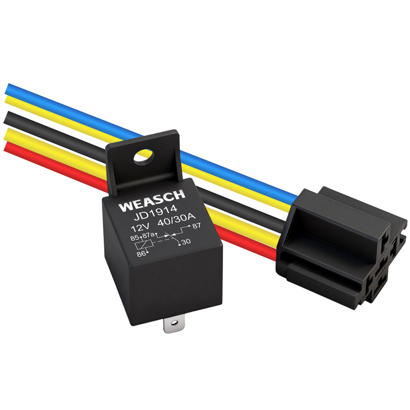 Weasch JD1914 Car Relay Kit, 12V 40A, SPDT 5 Pin, 40A Automotive Relay, Automotive Switches and Starters, with Interlocking Relay Socket and Wiring Harness-9