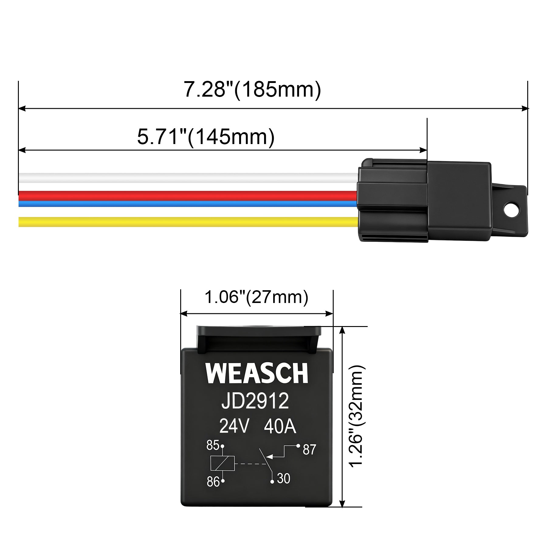 Weasch JD2912 Car Relay Harness, 24V 40A, 4 Pin SPST, 12AWG Harness Sockets, Automotive Switches and Starters, for Automotive Truck Van Motorcycle Boat-7