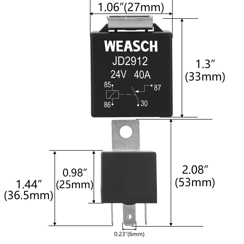 Weasch JD2912 Car Relay, 24V 40A, 4 Pins SPST, Automotive Switches and Starters, Waterproof Relay for Boat Tractor Truck Motorcycle-6