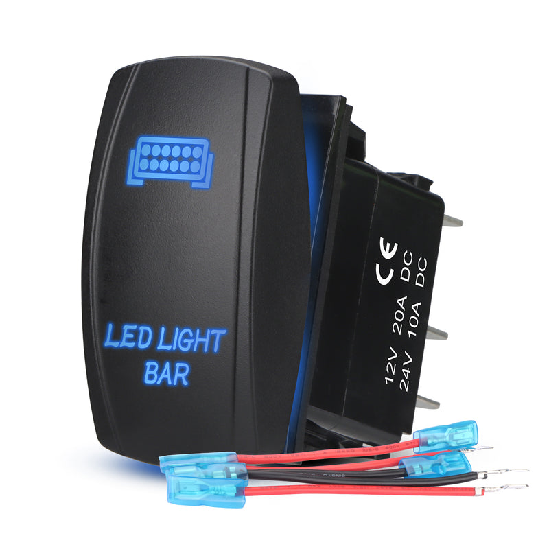 Weasch LED Light Bar Rocker Switch, Laser On/Off SPST 5Pin Waterproof, 20A/12V 10A/24V, with Jumper Wires for Automotive Marine Truck Jeep, Blue-1