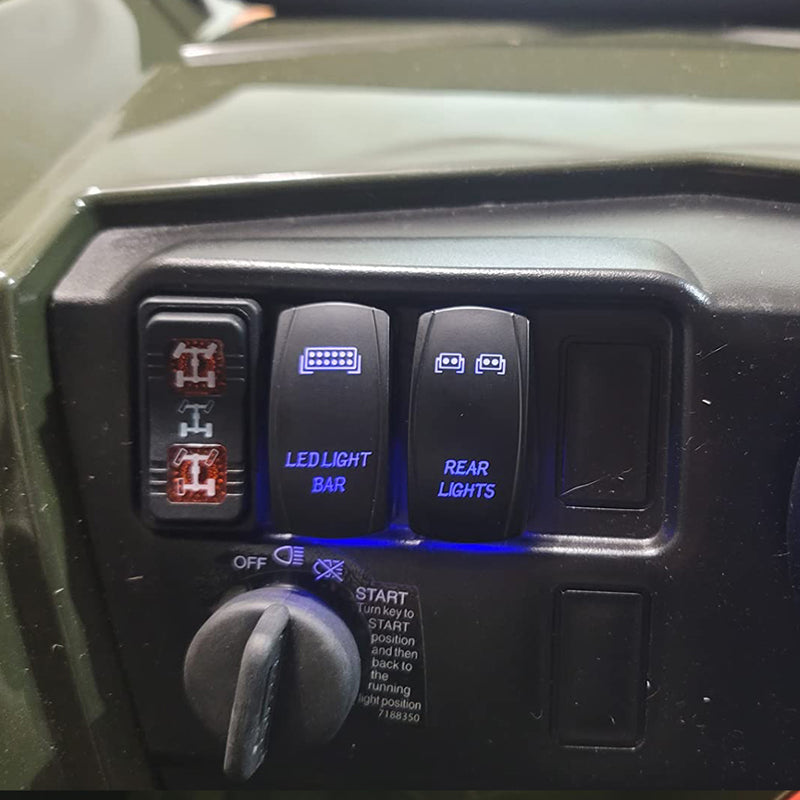 Weasch LED Light Bar Rocker Switch, Laser On/Off SPST 5Pin Waterproof, 20A/12V 10A/24V, with Jumper Wires for Automotive Marine Truck Jeep, Blue-2