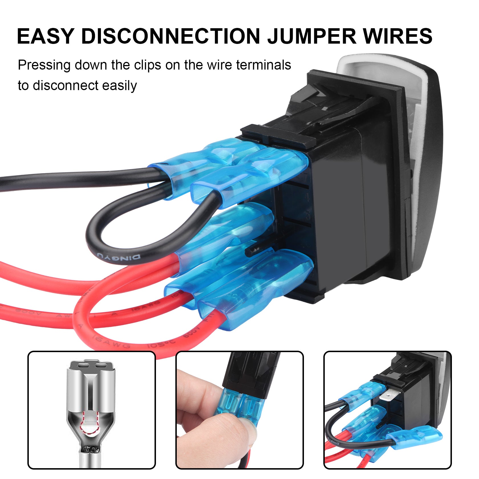 Weasch LED Light Bar Rocker Switch, Laser On/Off SPST 5Pin Waterproof, 20A/12V 10A/24V, with Jumper Wires for Automotive Marine Truck Jeep, Blue-4