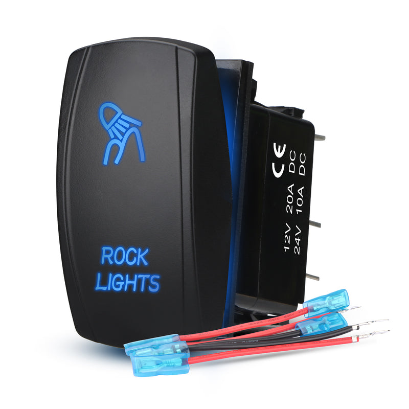Weasch LED Rock Light Rocker Switch, Laser On/Off SPST 5Pin Waterproof, 20A/12V 10A/24V, with Jumper Wires for Cars Trucks RVs Boat ATV UTV RZR, Blue-1