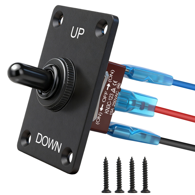 Weasch Momentary Toggle Switch, 12V 30A, 3 Pin SPDT (ON)-Off-(ON), Waterproof Toggle Switch with Up Down Mounting Panel Cable and Waterproof Cap for Marine Boat Auto Winch-1