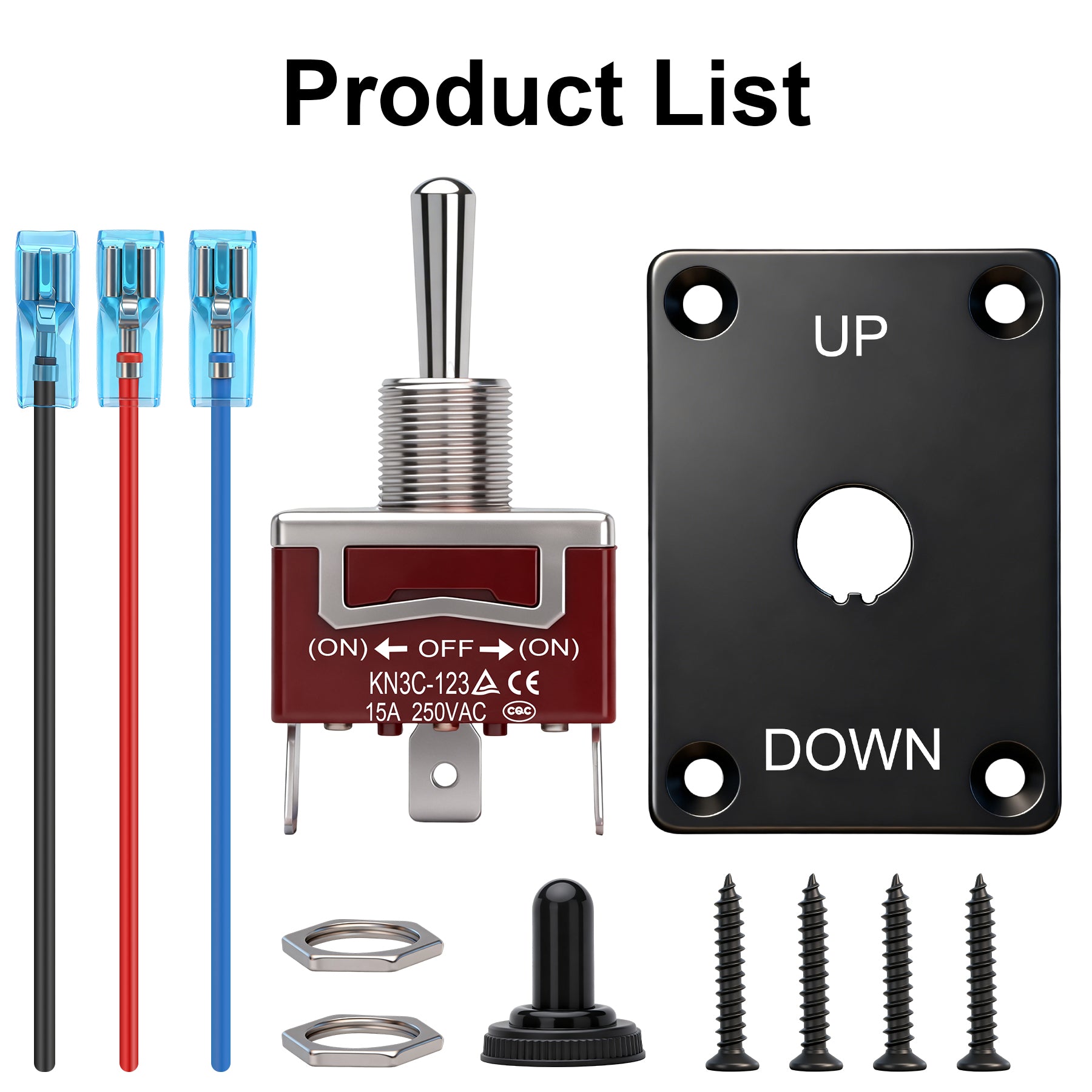 Weasch Momentary Toggle Switch, 12V 30A, 3 Pin SPDT (ON)-Off-(ON), Waterproof Toggle Switch with Up Down Mounting Panel Cable and Waterproof Cap for Marine Boat Auto Winch-4
