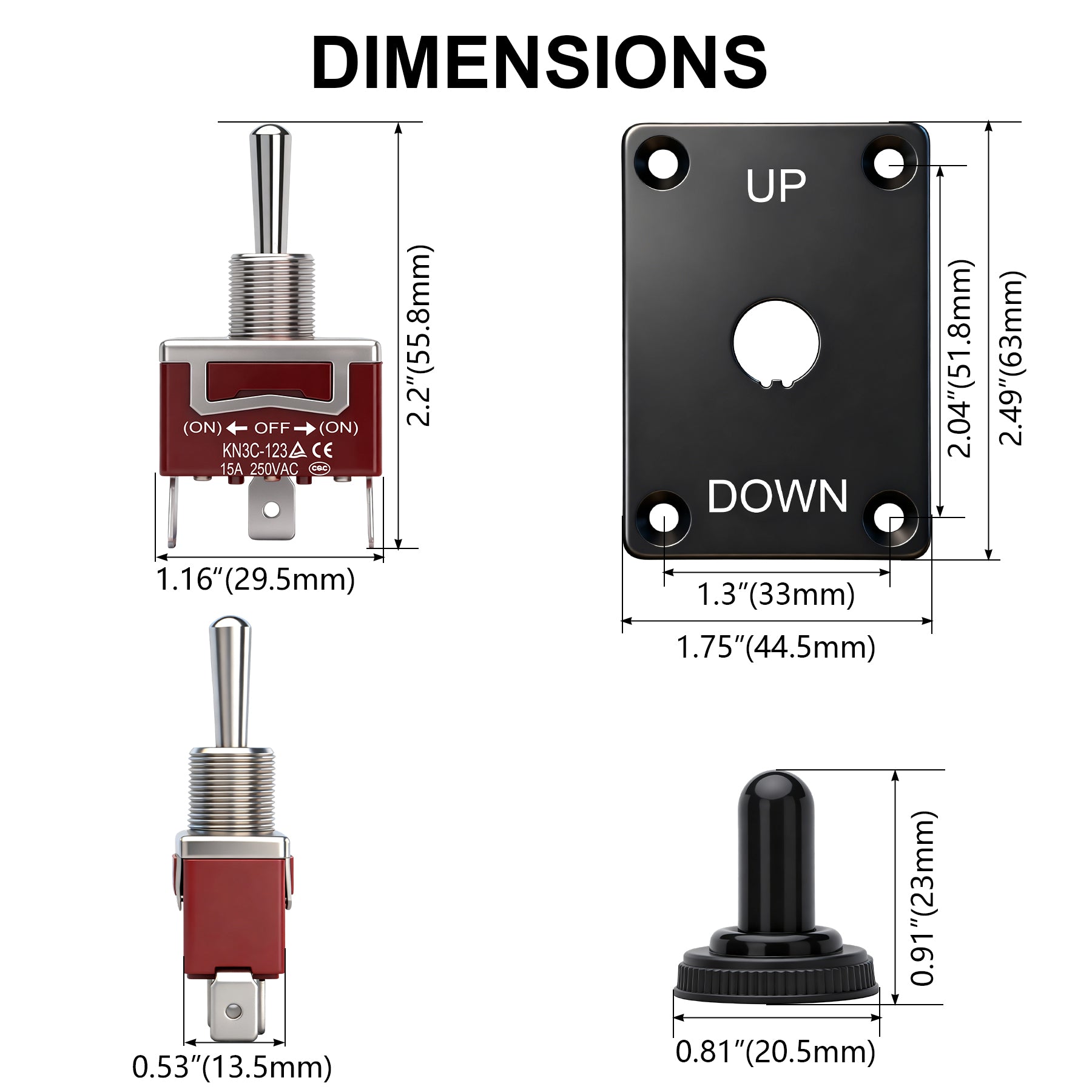 Weasch Momentary Toggle Switch, 12V 30A, 3 Pin SPDT (ON)-Off-(ON), Waterproof Toggle Switch with Up Down Mounting Panel Cable and Waterproof Cap for Marine Boat Auto Winch-5
