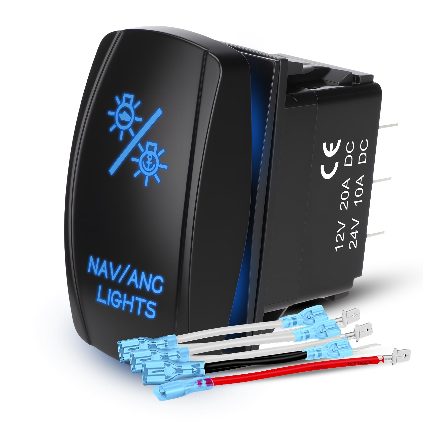 Weasch NAV/ANC Rocker Switch, ON Off ON DPDT 7 Pins, 20A 12V 10A 24V DC, Navigation Anchor Lights Latching Switch, with Jumper Wires for ARB Carling NARVA Style Marine Boat Ship Vessel, Blue-1