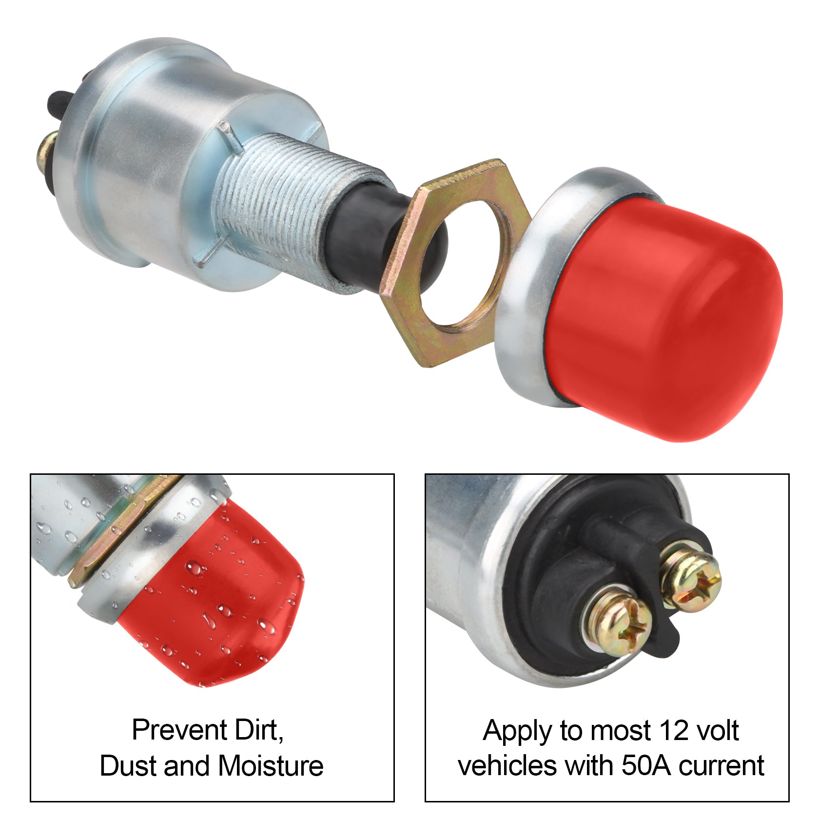 Weasch Push Button Starter Switch, 12V / 24V 50A, Waterproof Push Button Switch, for Car Marine Boat Truck Tractor Engine-5
