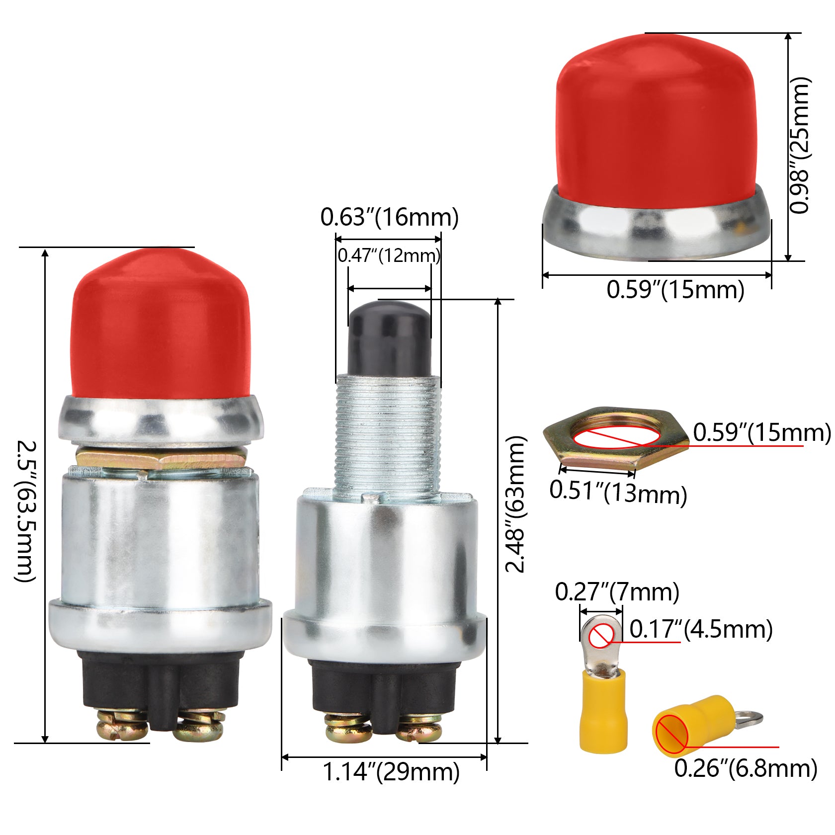 Weasch Push Button Starter Switch, 12V / 24V 50A, Waterproof Push Button Switch, for Car Marine Boat Truck Tractor Engine-6