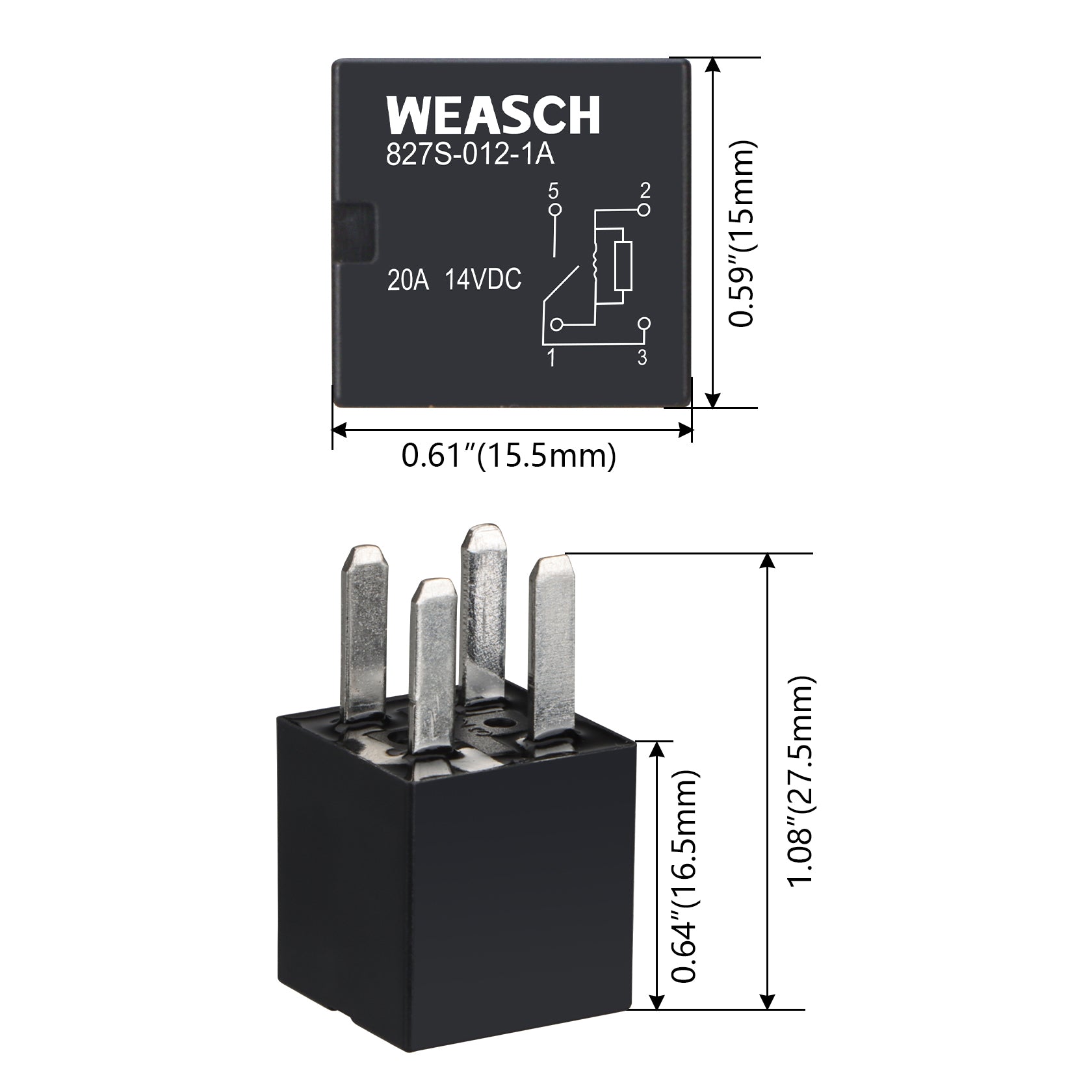 Weasch Relay 827S-012-1A, 8T2T-CA 8T2T-0101K-CA Type 12V 20A, 4 Pins SPST, Replaced 5L3Z-14N089-AA 8T2Z-14N089-C Hight Power Relay 12VDC-2