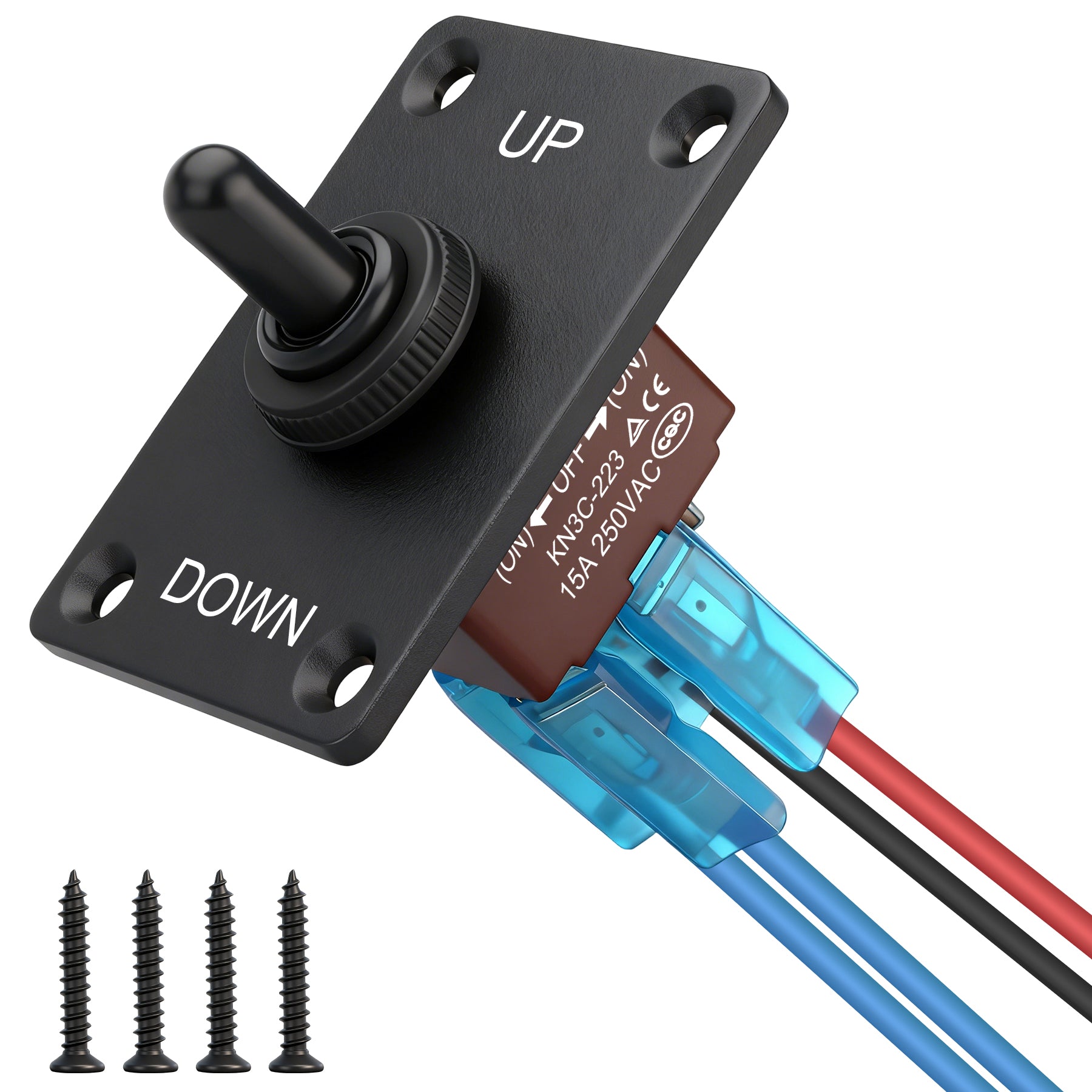 Weasch Reverse Polarity Toggle Switch, 12V 30A, DPDT Momentary (ON)-Off-(ON) Toggle Switch, with Up Down Mounting Panel 3 Position 4Pin Wired-1