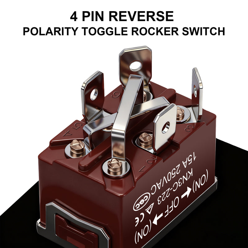 Weasch Reverse Polarity Toggle Switch, 12V 30A, DPDT Momentary (ON)-Off-(ON) Toggle Switch, with Up Down Mounting Panel 3 Position 4Pin Wired-5