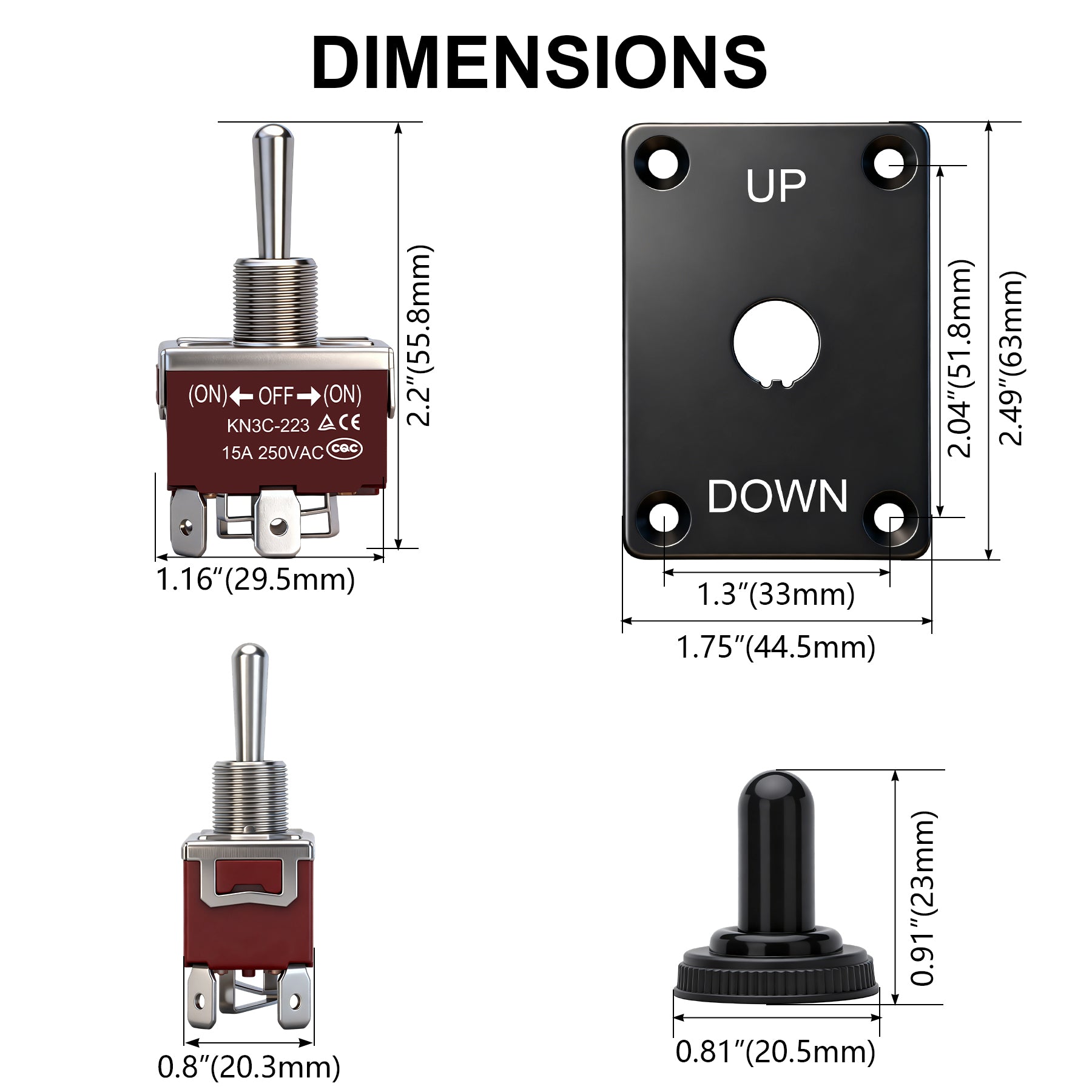 Weasch Reverse Polarity Toggle Switch, 12V 30A, DPDT Momentary (ON)-Off-(ON) Toggle Switch, with Up Down Mounting Panel 3 Position 4Pin Wired-6