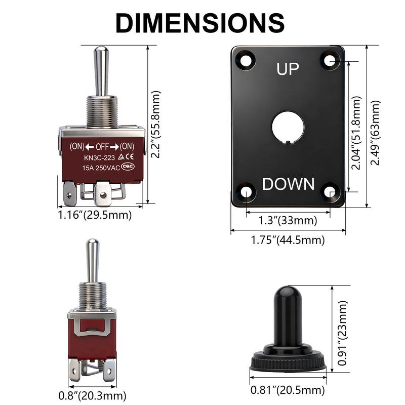 Weasch Reverse Polarity Toggle Switch, 12V 30A, DPDT Momentary (ON)-Off-(ON) Toggle Switch, with Up Down Mounting Panel 3 Position 4Pin Wired-6