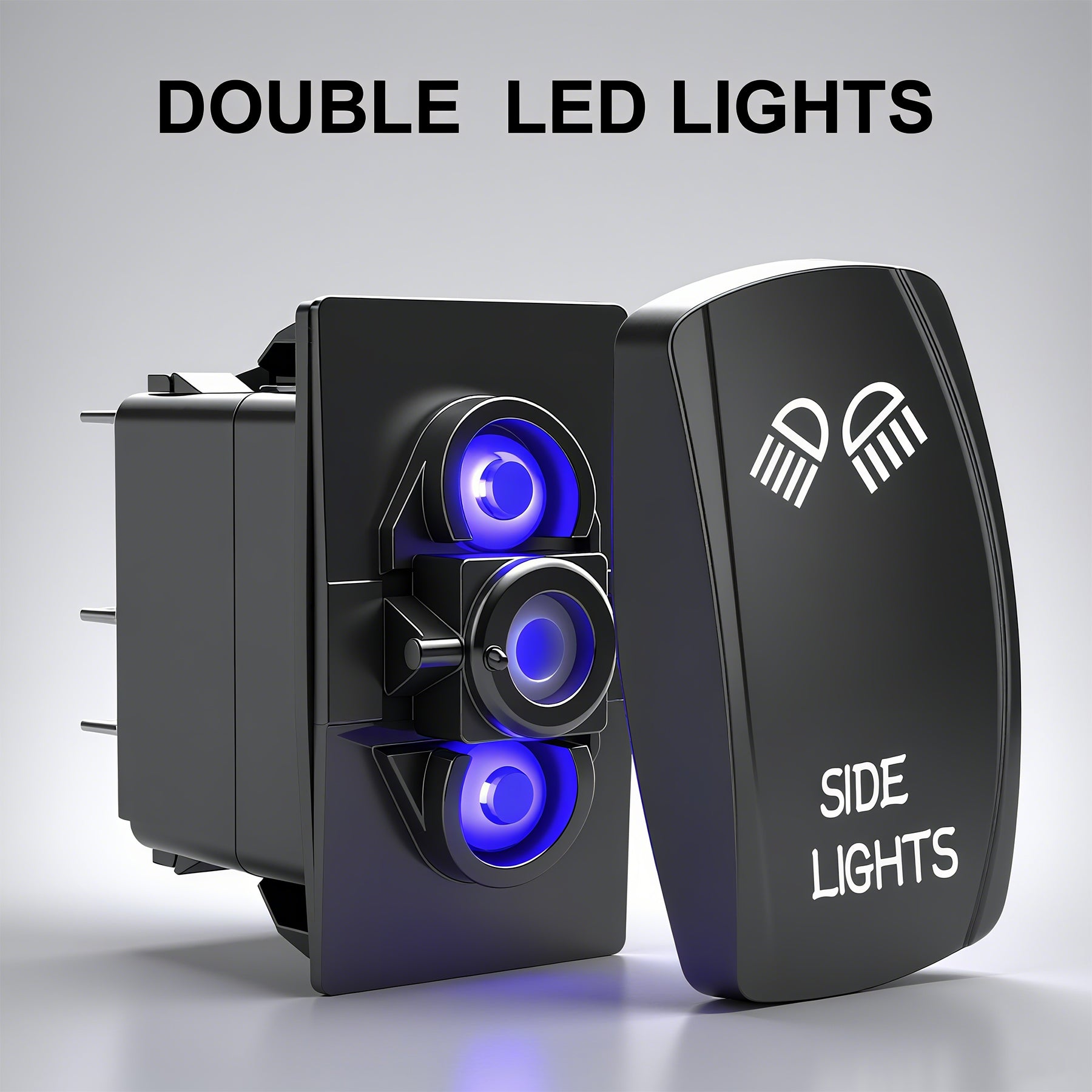 Weasch Side Lights Latching Rocker Switch, On/Off SPST 5Pin, 20A/12V 10A/24V, with Jumper Wires Set for Cars Jeeps Trucks RVs, Blue