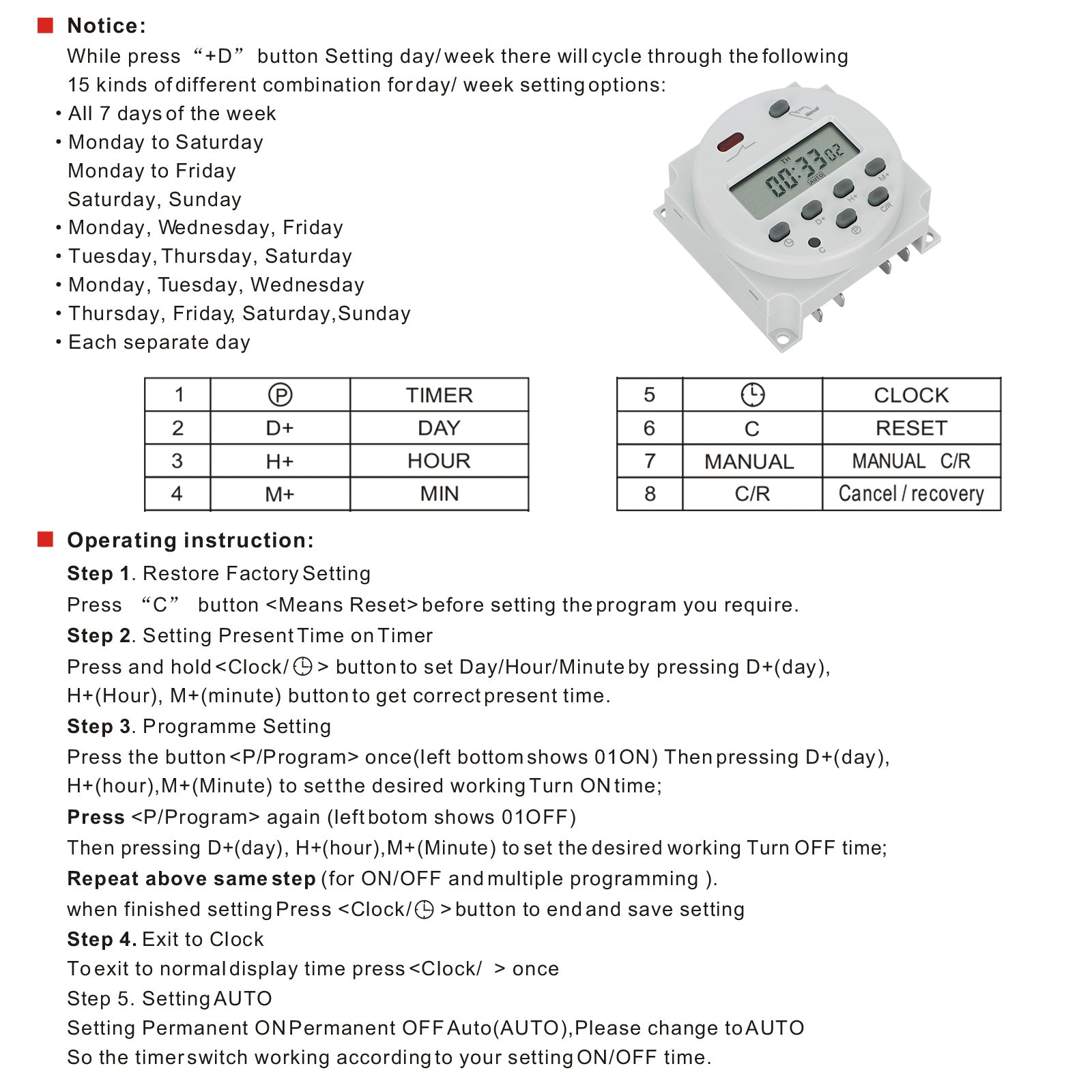 Weasch Timer Switch, CN101A, DC/AC 12V 16Amp, Digital LCD Power Programmable Timer Time Relay Switch, Supports 28 Scheduled Times Daily or Weekly-4