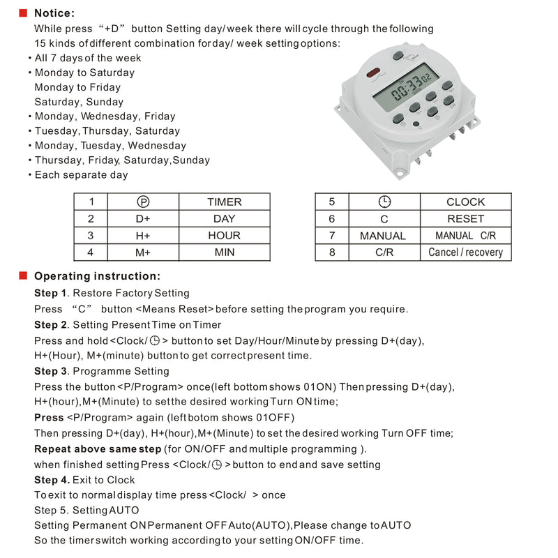 Weasch Timer Switch, CN101A, DC/AC 12V 16Amp, Digital LCD Power Programmable Timer Time Relay Switch, Supports 28 Scheduled Times Daily or Weekly-4