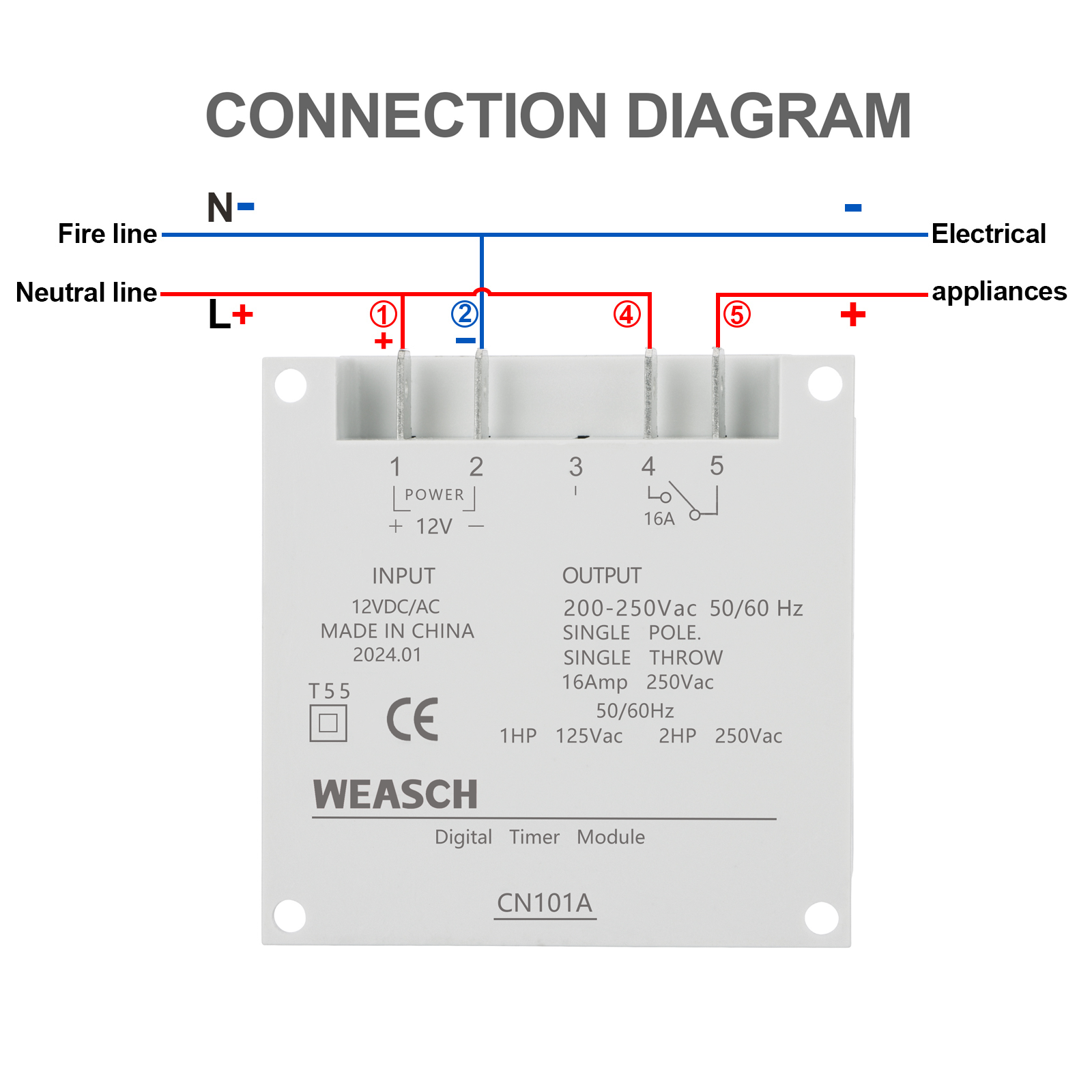 Weasch Timer Switch, CN101A, DC/AC 12V 16Amp, Digital LCD Power Programmable Timer Time Relay Switch, Supports 28 Scheduled Times Daily or Weekly-5
