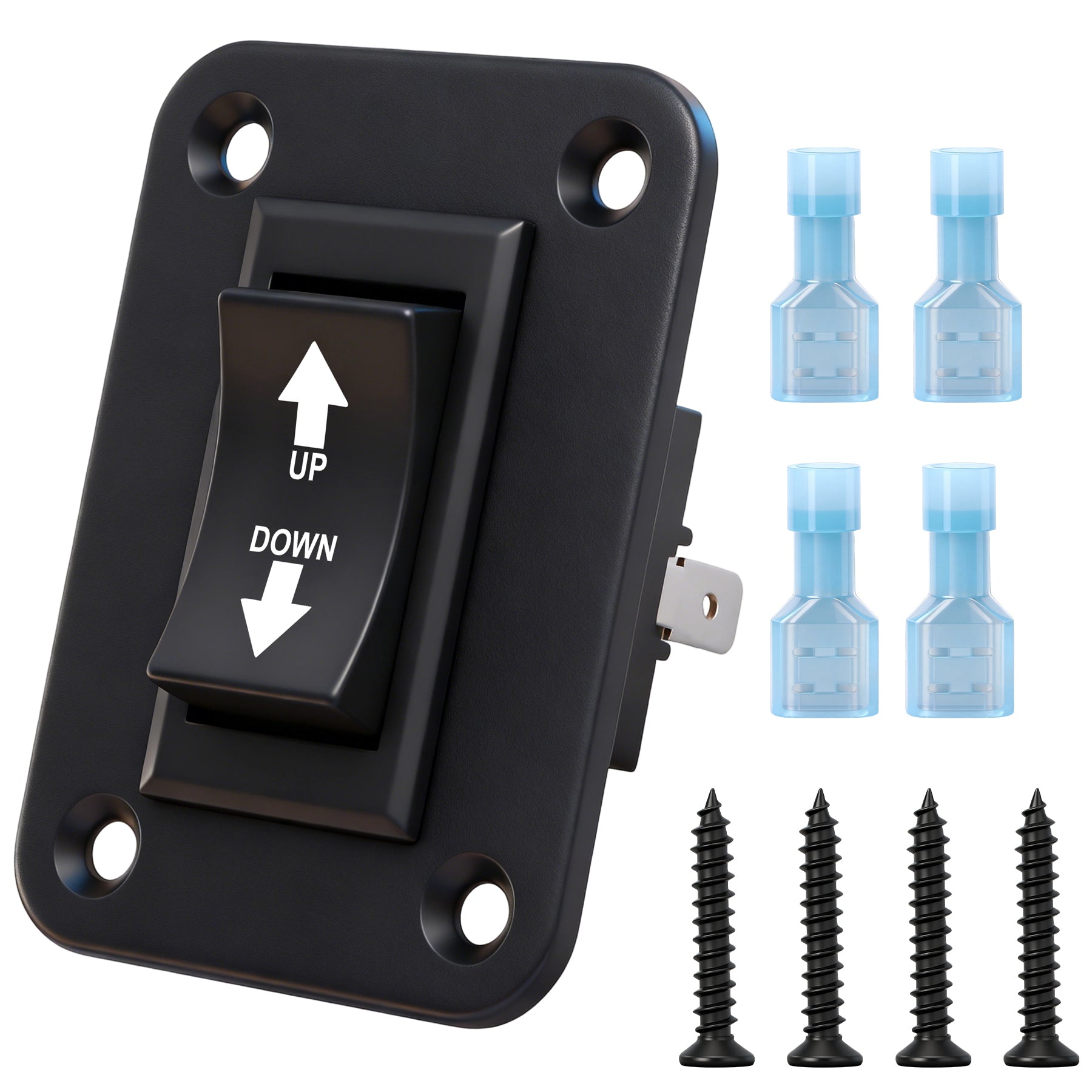 Weasch UP Down Momentary Reverse Polarity Switch, 12V 30A DPDT, Polarity Reversing Rocker Switch with Mounting Plate, for RV PowerJack 5th Wheel Tongue Trailer stabilizer Awning Lift Motor Control-1