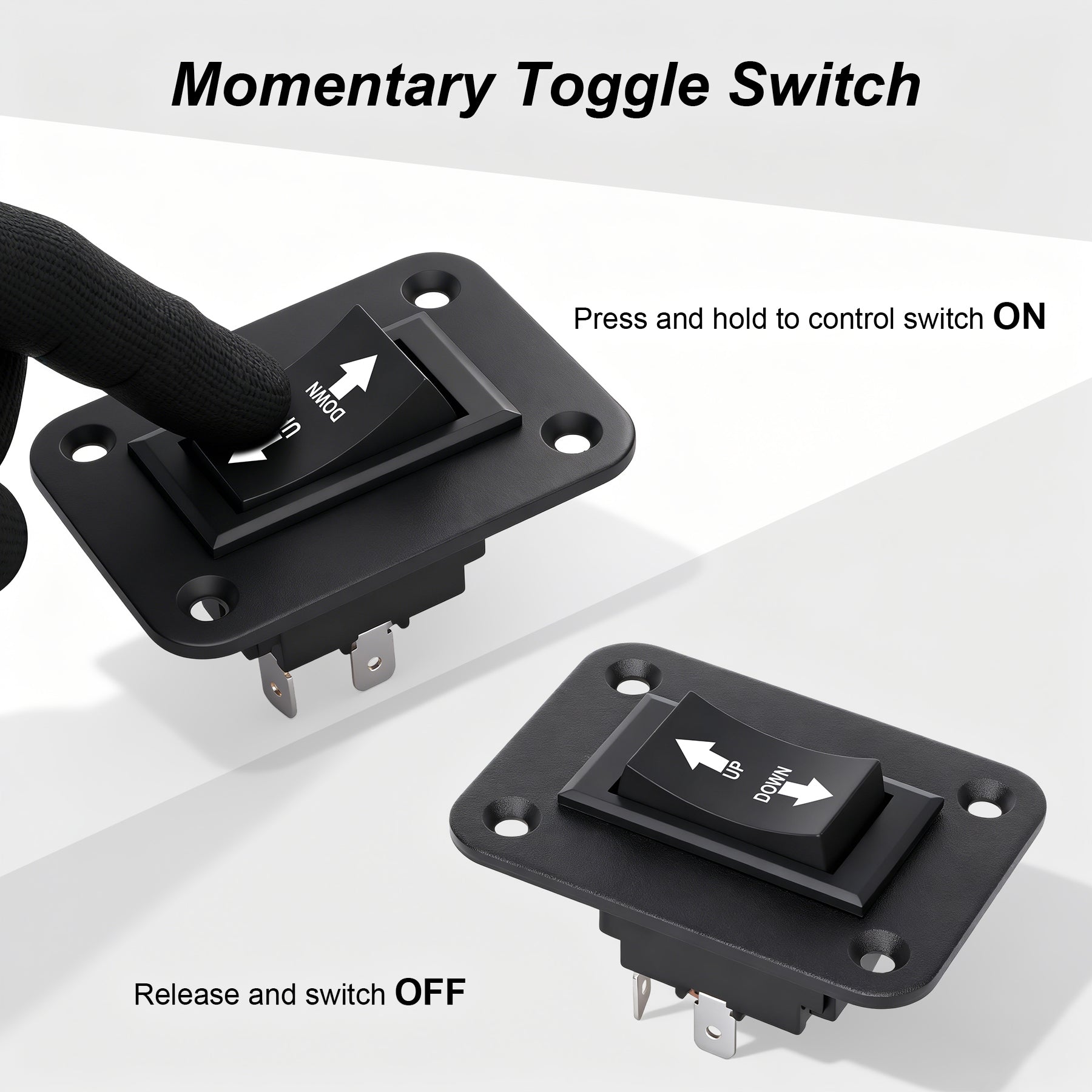Weasch UP Down Momentary Reverse Polarity Switch, 12V 30A DPDT, Polarity Reversing Rocker Switch with Mounting Plate, for RV PowerJack 5th Wheel Tongue Trailer stabilizer Awning Lift Motor Control