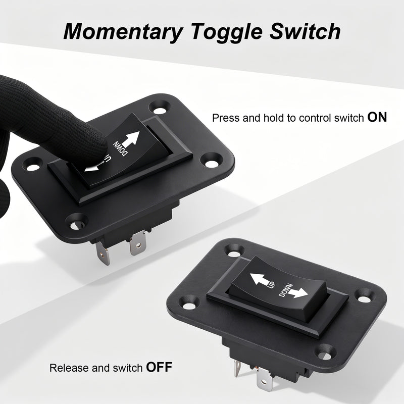 Weasch UP Down Momentary Reverse Polarity Switch, 12V 30A DPDT, Polarity Reversing Rocker Switch with Mounting Plate, for RV PowerJack 5th Wheel Tongue Trailer stabilizer Awning Lift Motor Control-2