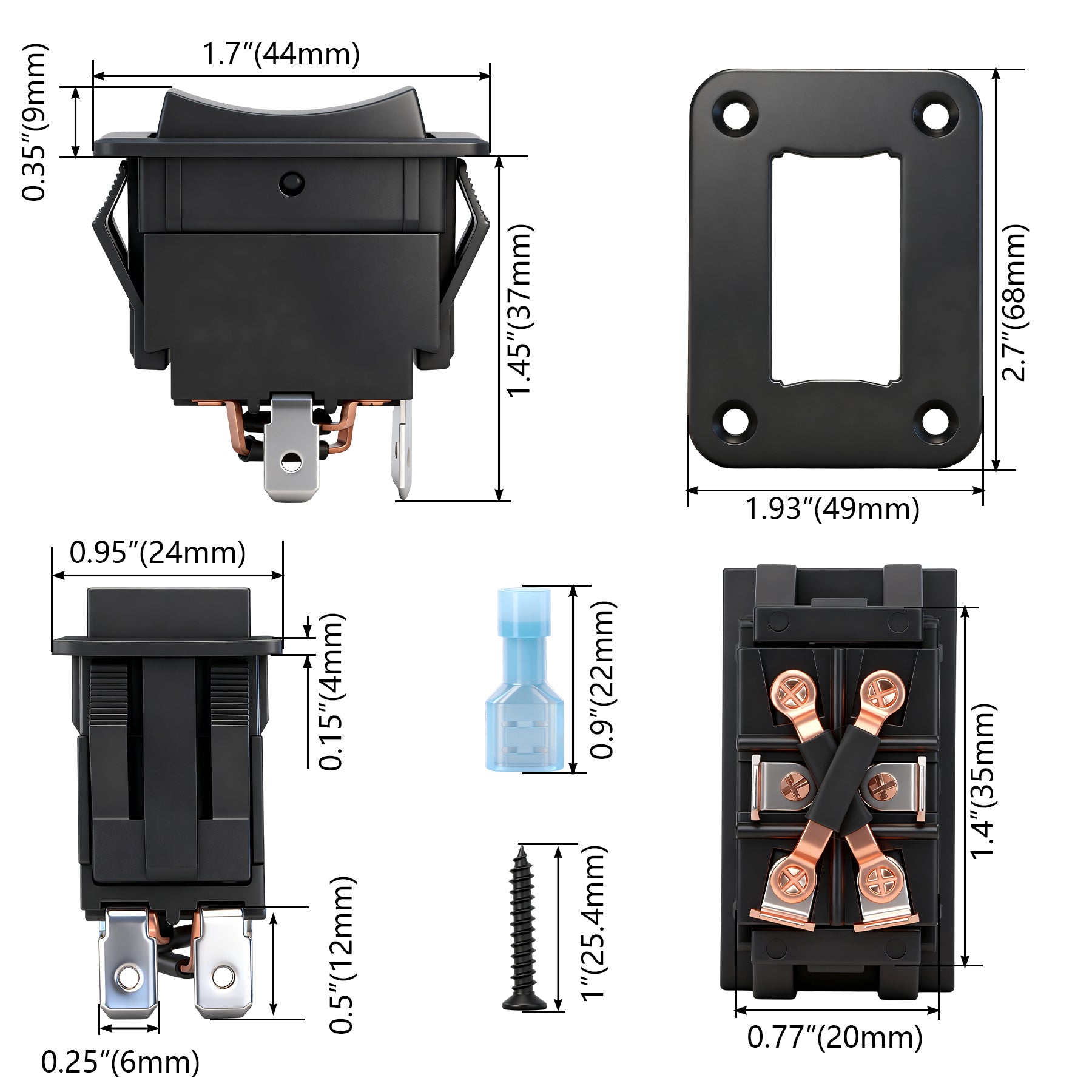 Weasch UP Down Momentary Reverse Polarity Switch, 12V 30A DPDT, Polarity Reversing Rocker Switch with Mounting Plate, for RV PowerJack 5th Wheel Tongue Trailer stabilizer Awning Lift Motor Control-6