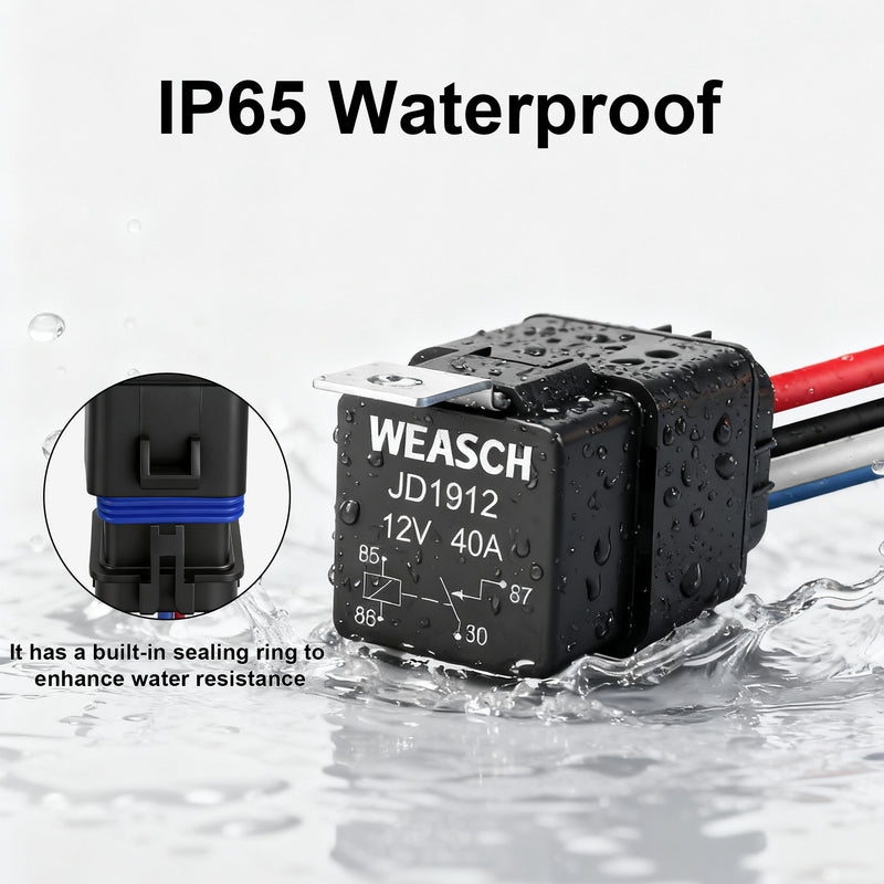 Weasch 12V 40A Waterproof Relay Kit, 4 Pin SPST, Heavy Duty 14 AWG Tinned Copper Wires Automotive Relay and Harness Set for Automotive Car Marine Boat-5