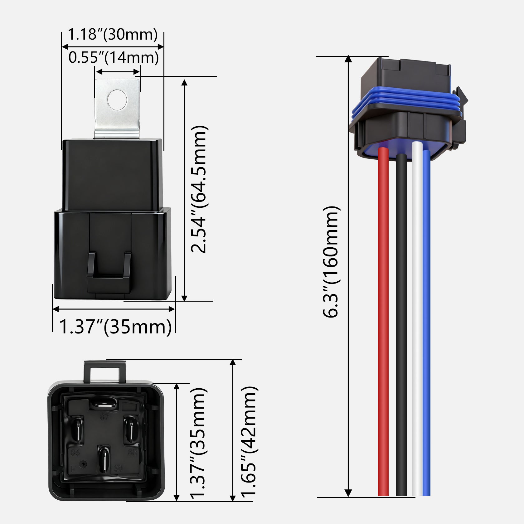 Weasch 12V 40A Waterproof Relay Kit, 4 Pin SPST, Heavy Duty 14 AWG Tinned Copper Wires Automotive Relay and Harness Set for Automotive Car Marine Boat-8