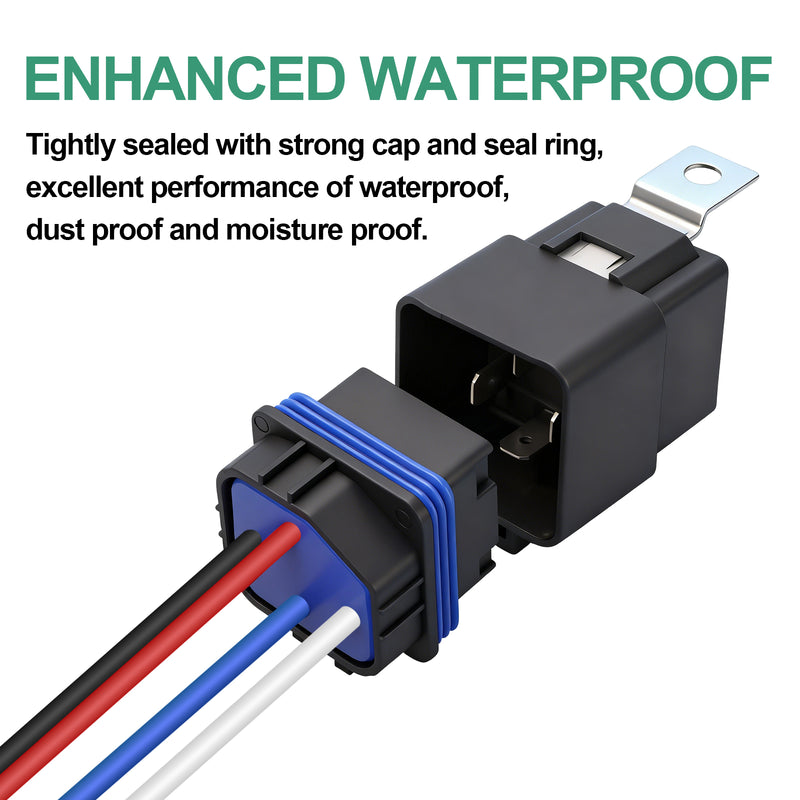 Weasch 12V 40A Waterproof Relay Kit, 4 Pin SPST, Heavy Duty 14 AWG Tinned Copper Wires Automotive Relay and Harness Set for Automotive Car Marine Boat-9