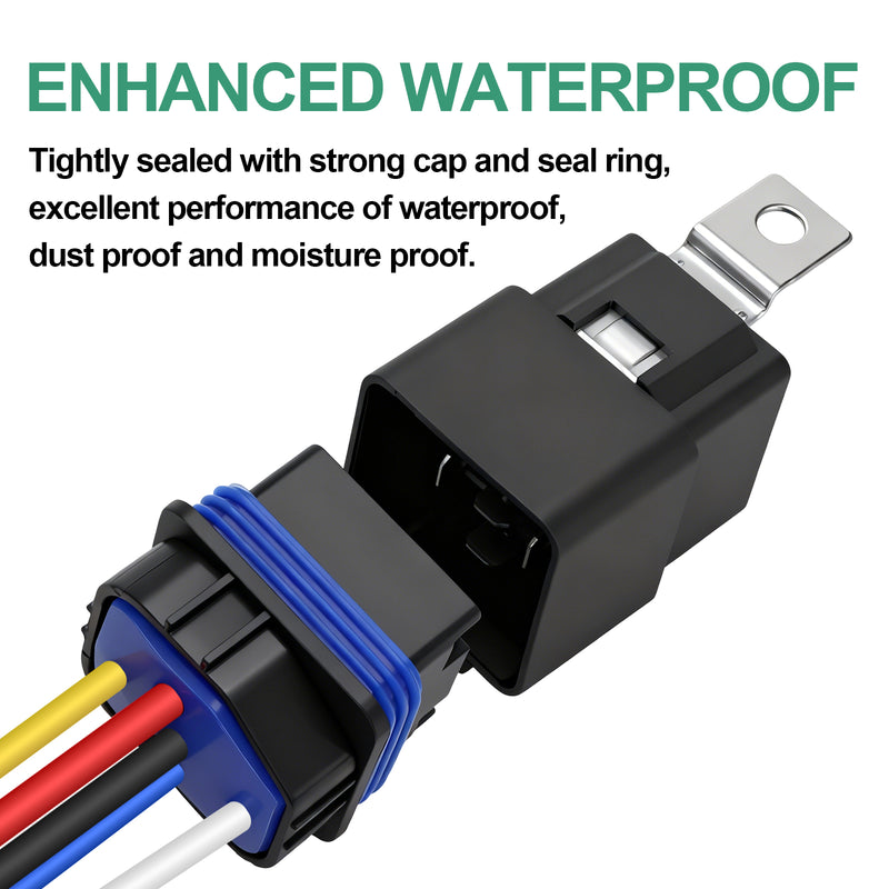 Weasch Waterproof Relay Kit, 24V 40A/30A, 5 Pin SPDT, Heavy Duty 14 AWG Tinned Copper Wires Automotive Relay and Harness Set for Automotive Car Marine Boat-9