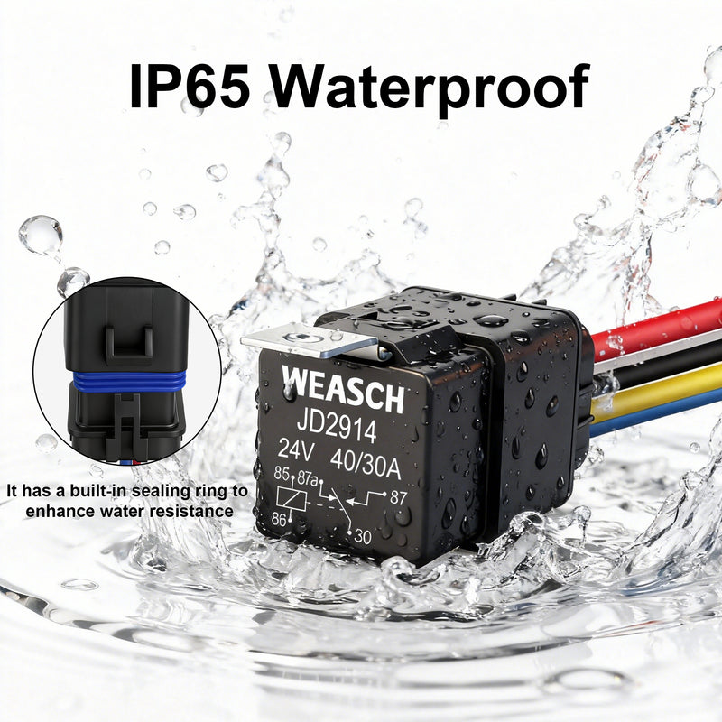 Weasch Waterproof Relay Kit, 24V 40/30 AMP, 5 Pin SPDT, 12 AWG Tinned Copper Wires Heavy Duty Automotive Relay for Automotive Car Marine Boat-5