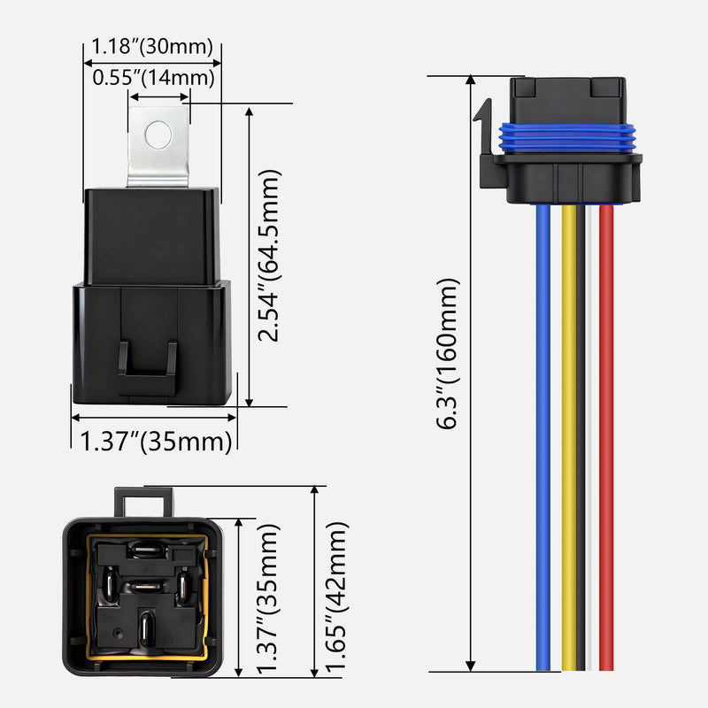 Weasch Waterproof Relay Kit, 24V 40/30 AMP, 5 Pin SPDT, 12 AWG Tinned Copper Wires Heavy Duty Automotive Relay for Automotive Car Marine Boat-8