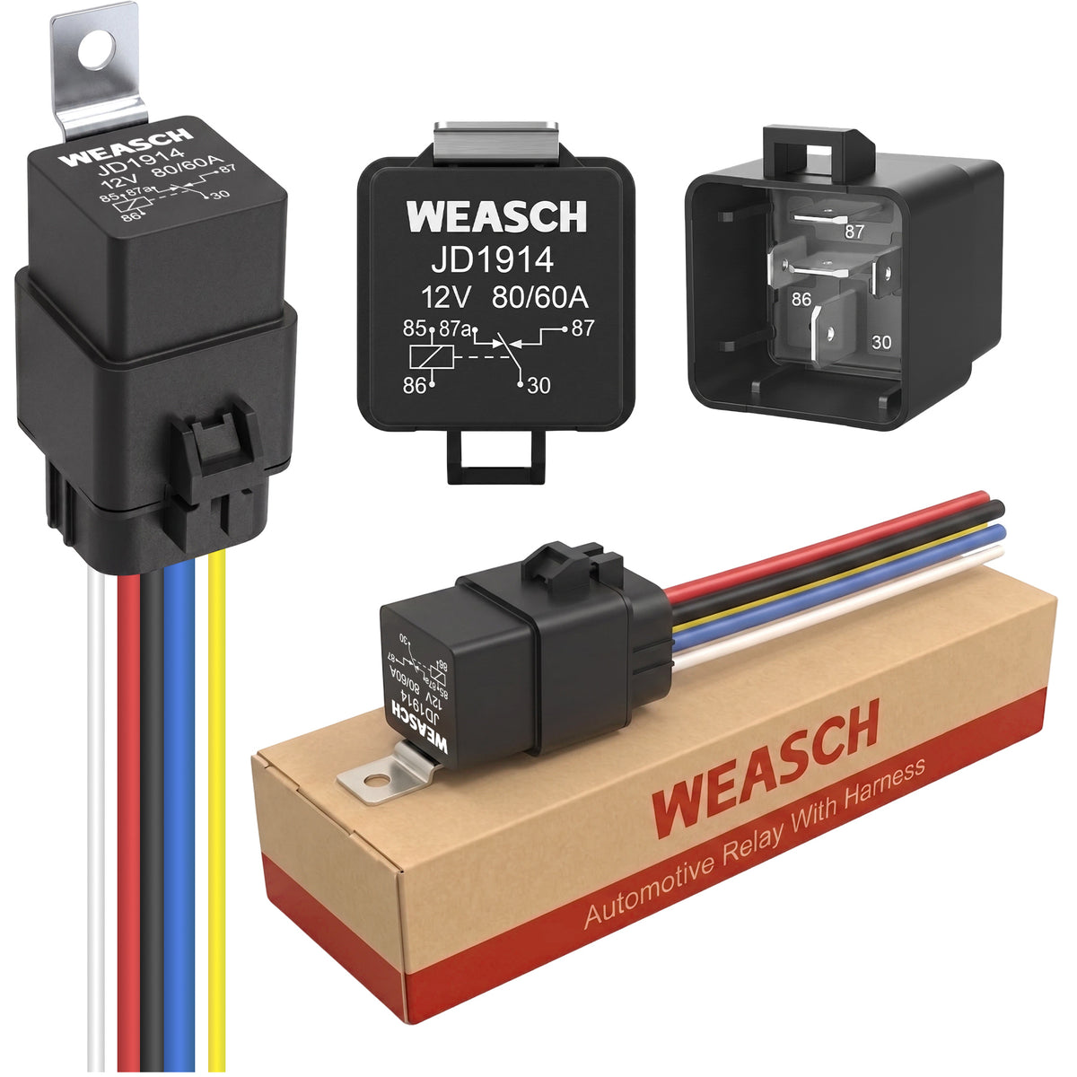 Weasch 12V 80/60A 5-Pin Waterproof with 10AWG UL Recognized Component Wire | SPDT Relay, Tinned Copper Wire, Ideal for Off-road LED Light Bar, Engine Cooling Fans, Air Compressors, Horn Upgrades-2