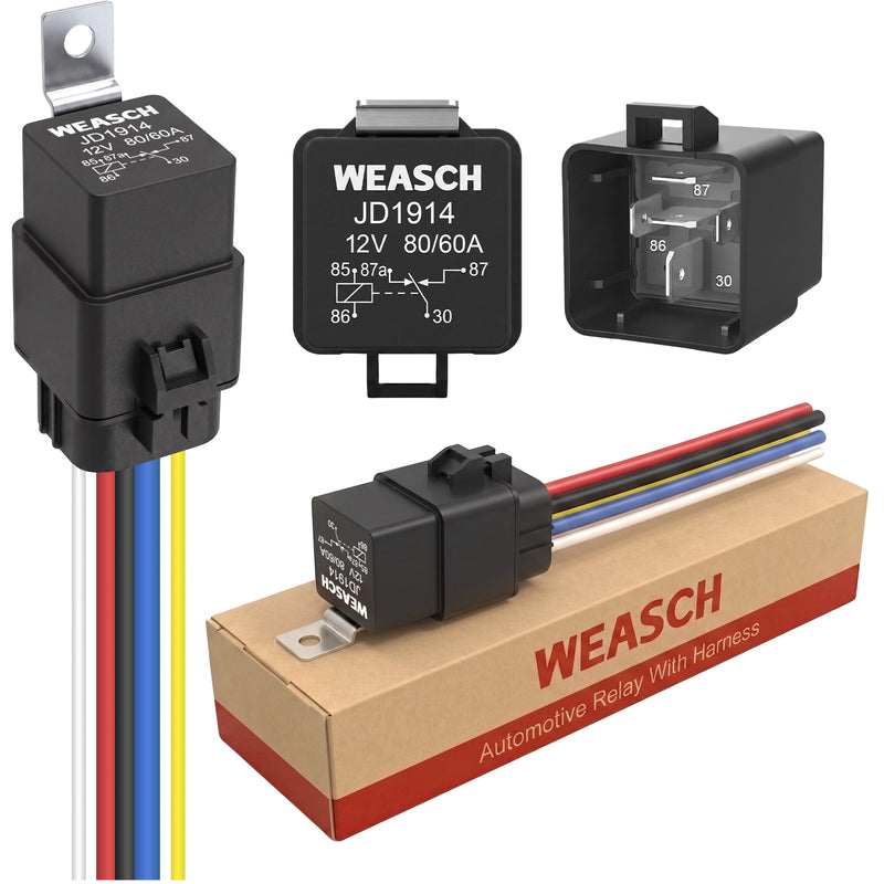 Weasch 12V 80/60A 5-Pin Waterproof with 10AWG UL Recognized Component Wire | SPDT Relay, Tinned Copper Wire, Ideal for Off-road LED Light Bar, Engine Cooling Fans, Air Compressors, Horn Upgrades-2