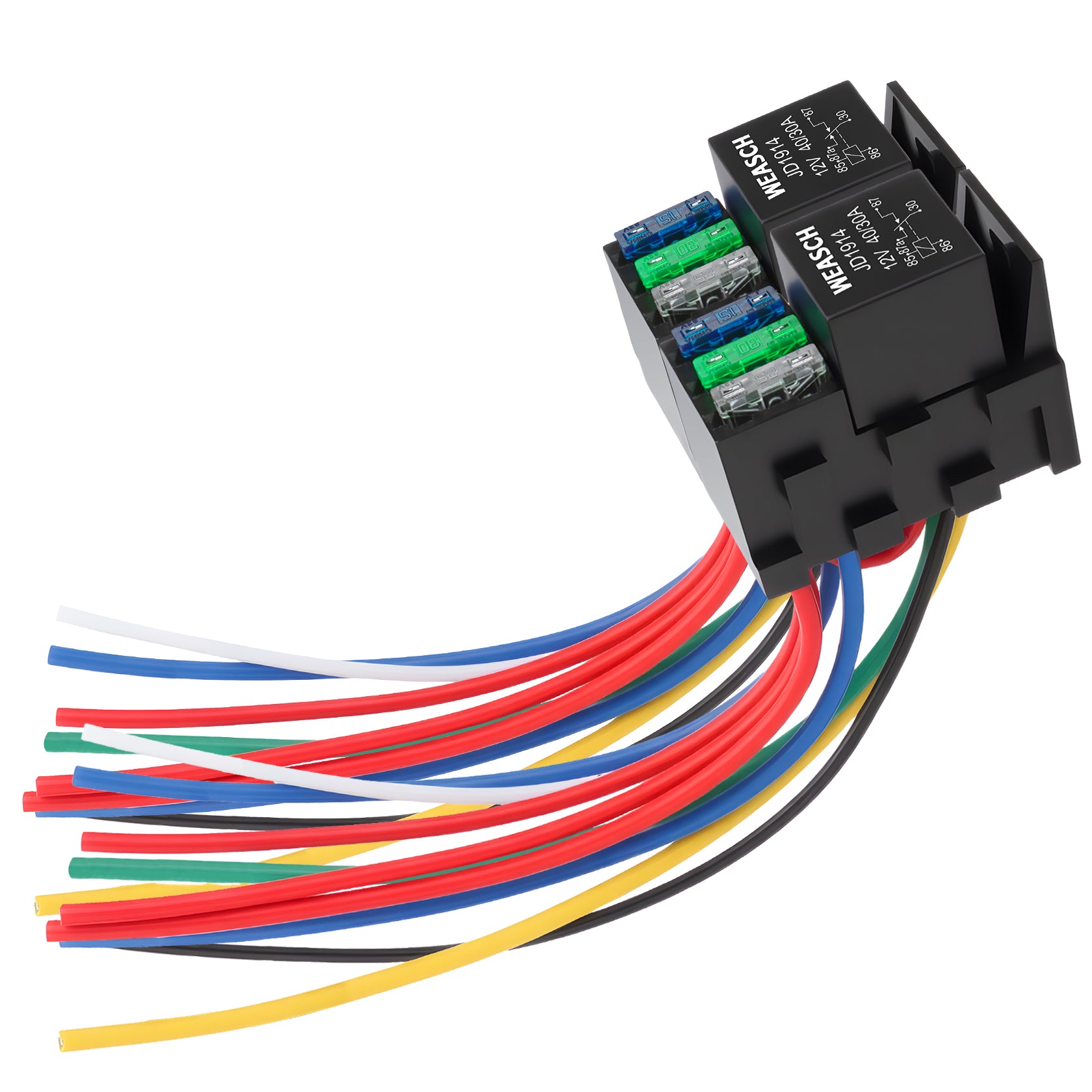 Weasch 12V 3 Way Fuse Relay Kit, 5 Pin SPDT 40A, Heavy Duty 12 AWG Copper Wires, with 1 Relay and 3 x ATC/ATO Blade Fuses, for Cars Truck Marine Boat Jeep-9