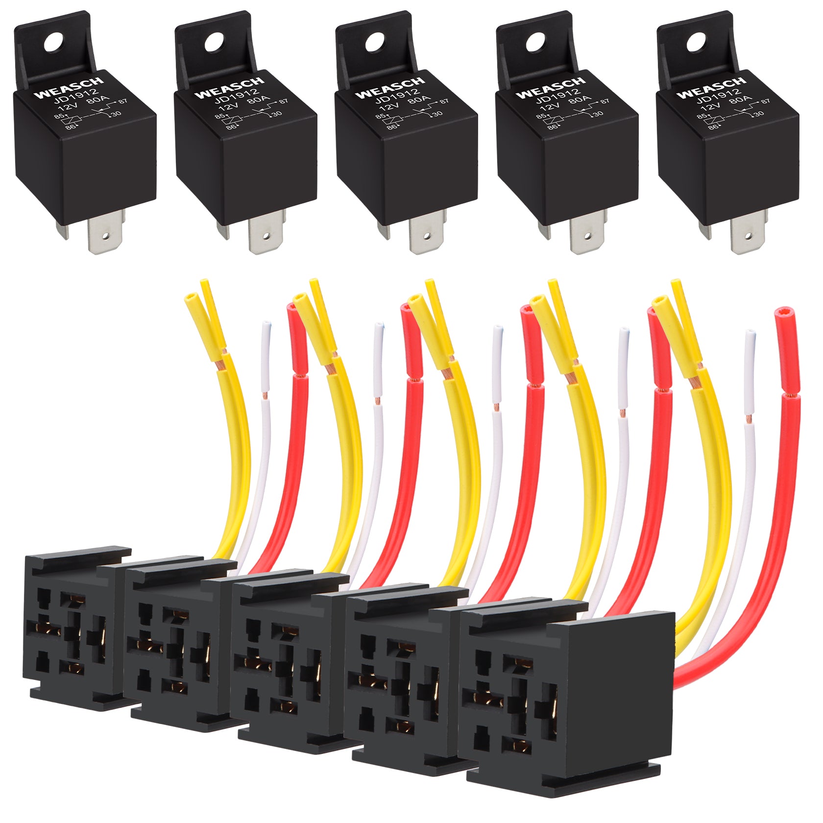 Weasch 12V JD1912 80A Heavy Duty Relay with Harness, 4-Pin SPST Normally Open, 4 Wire Automotive Relay Model, for Automotive Car Marine Boat