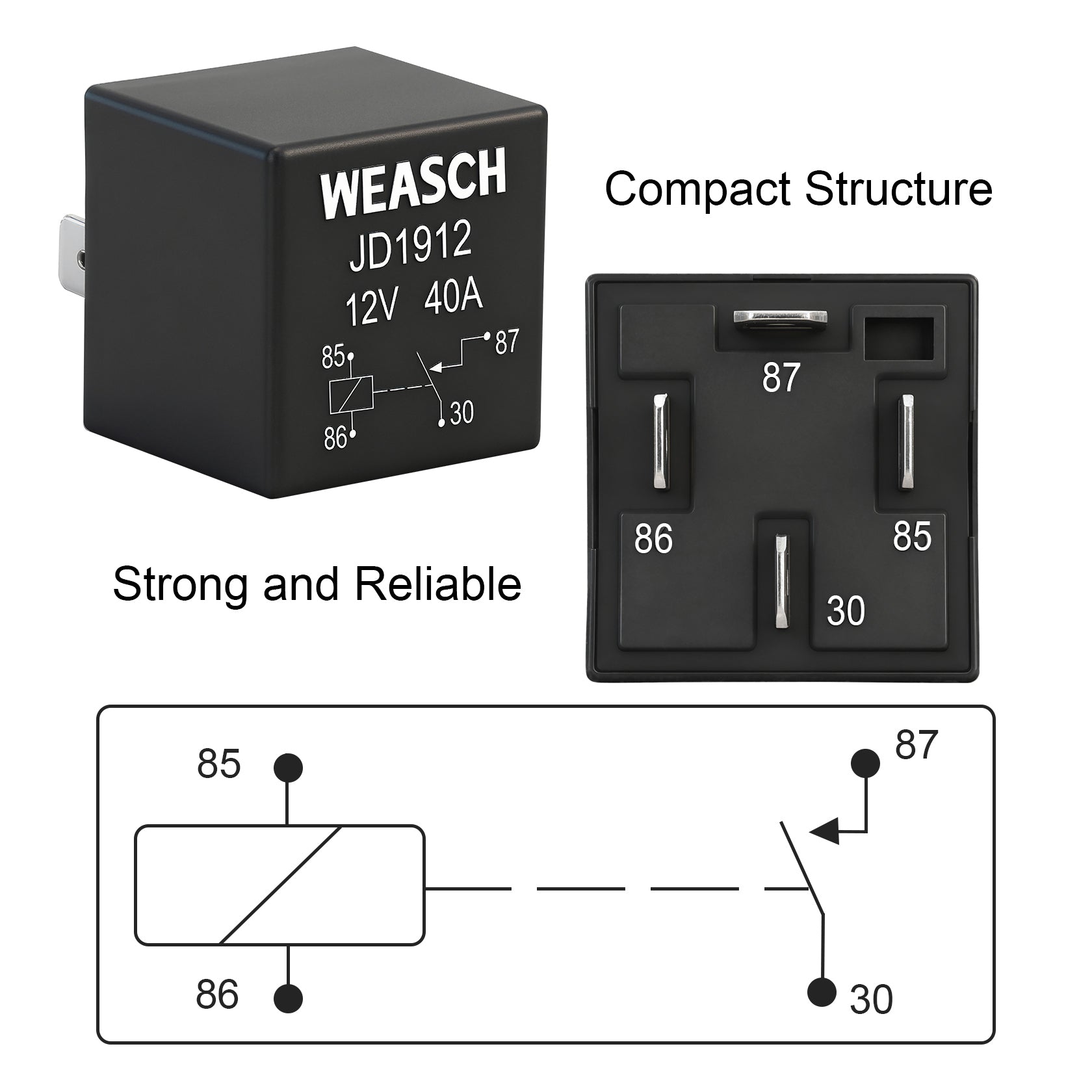 Weasch 12V Pre-Wired Fuse Relay Box, 4-Pin 40A Relay Block and Kit, 2 Relays and 6 ATC/ATO Blade Fuses, for Cars Truck Marine Boat Jeep-8