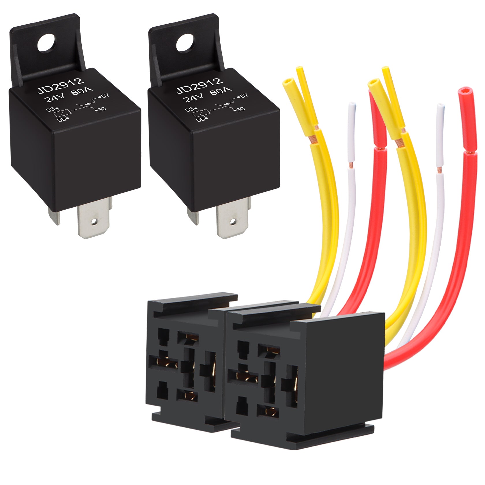 Weasch 24V JD2912 80A Heavy Duty Relay with Harness, 4-Pin SPST Normally Open, 4 Wire Automotive Relay Model, for Automotive Car Marine Boat-1