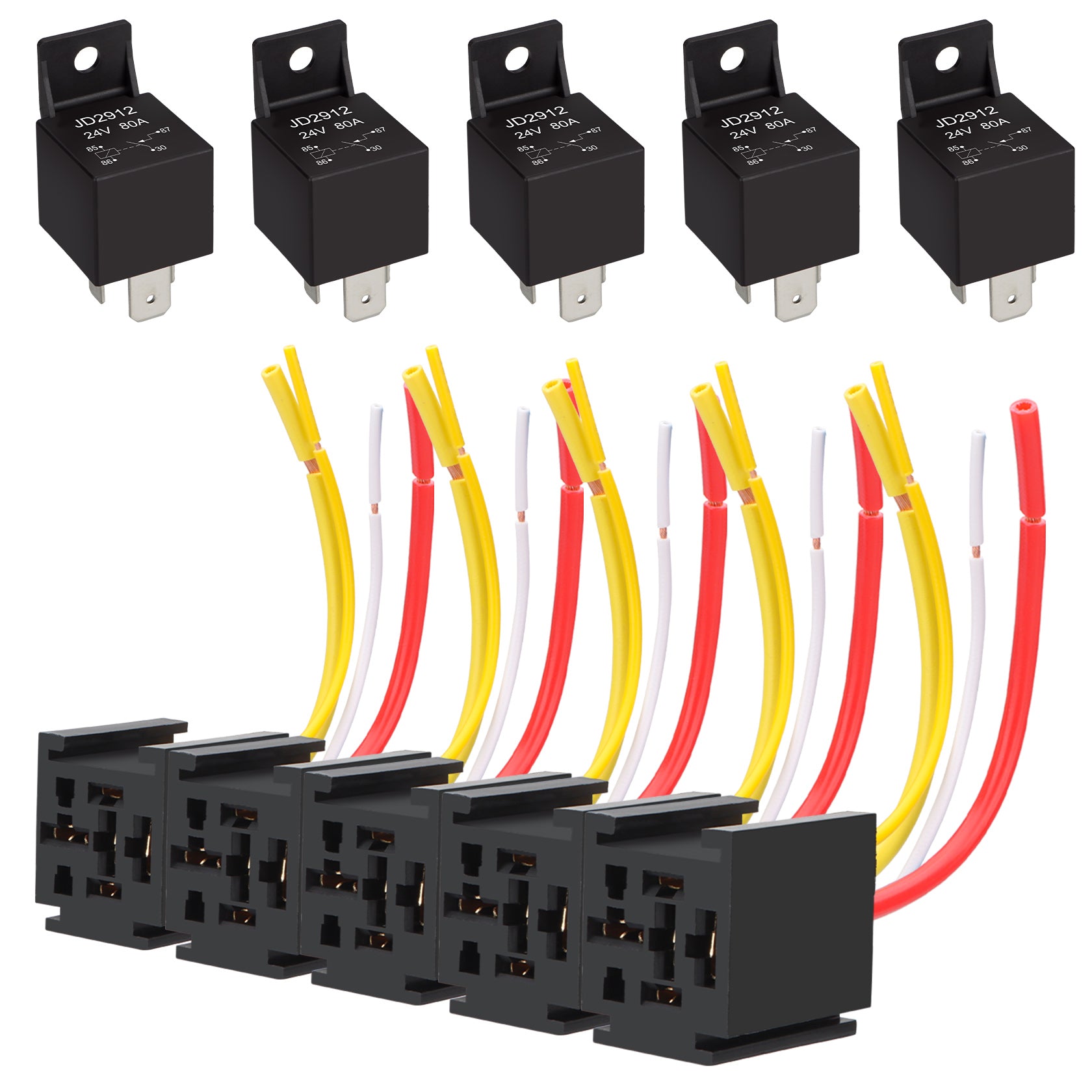 Weasch 24V JD2912 80A Heavy Duty Relay with Harness, 4-Pin SPST Normally Open, 4 Wire Automotive Relay Model, for Automotive Car Marine Boat-2