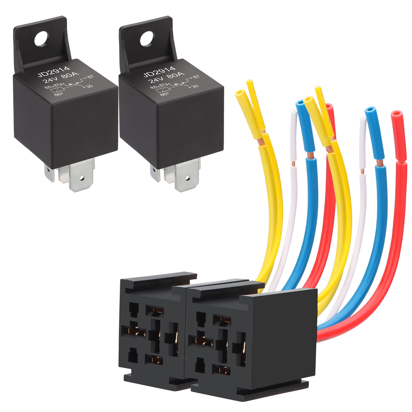 Weasch 24V JD2914 80/60A Heavy Duty Relay with Harness, 5-Pin SPDT, 5 Wire Automotive Relay Model, for Automotive Car Marine Boat-1