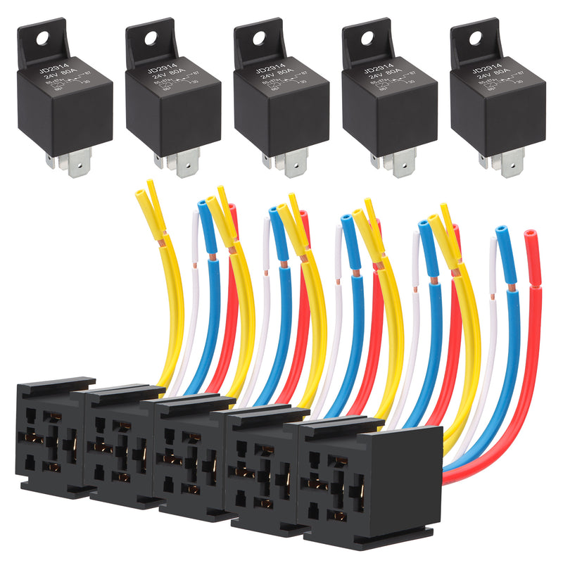 Weasch 24V JD2914 80/60A Heavy Duty Relay with Harness, 5-Pin SPDT, 5 Wire Automotive Relay Model, for Automotive Car Marine Boat-2