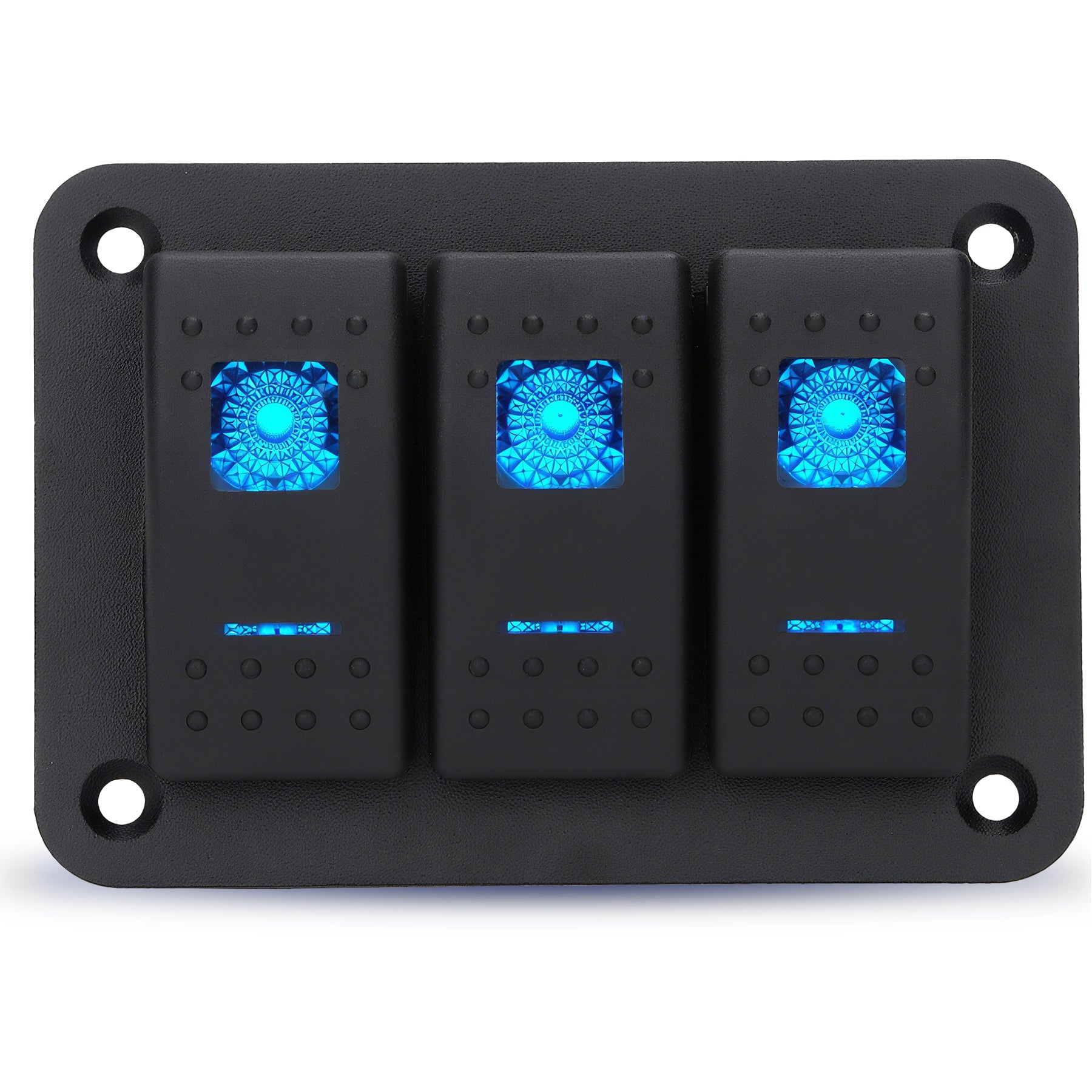 Weasch Rocker Switch Panel, 20A 12V 10A 24V, On Off SPST 5 Pin Pre-Wired Rocker Switch, Aluminum Panel, for Car Boat Truck Trailer, Blue