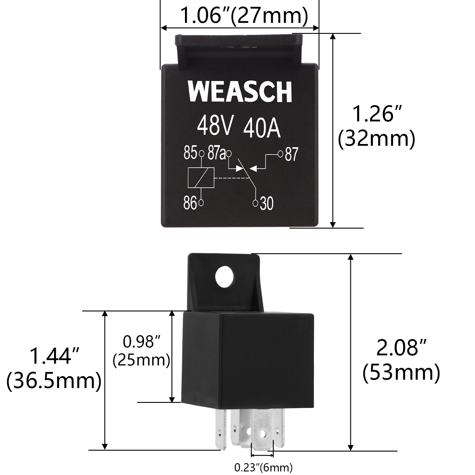 Weasch Car Relay, 48V 40A, 5 Pin SPDT, Automotive Switches and Starters, Waterproof Relay for Boat Tractor Truck Motorcycle-3