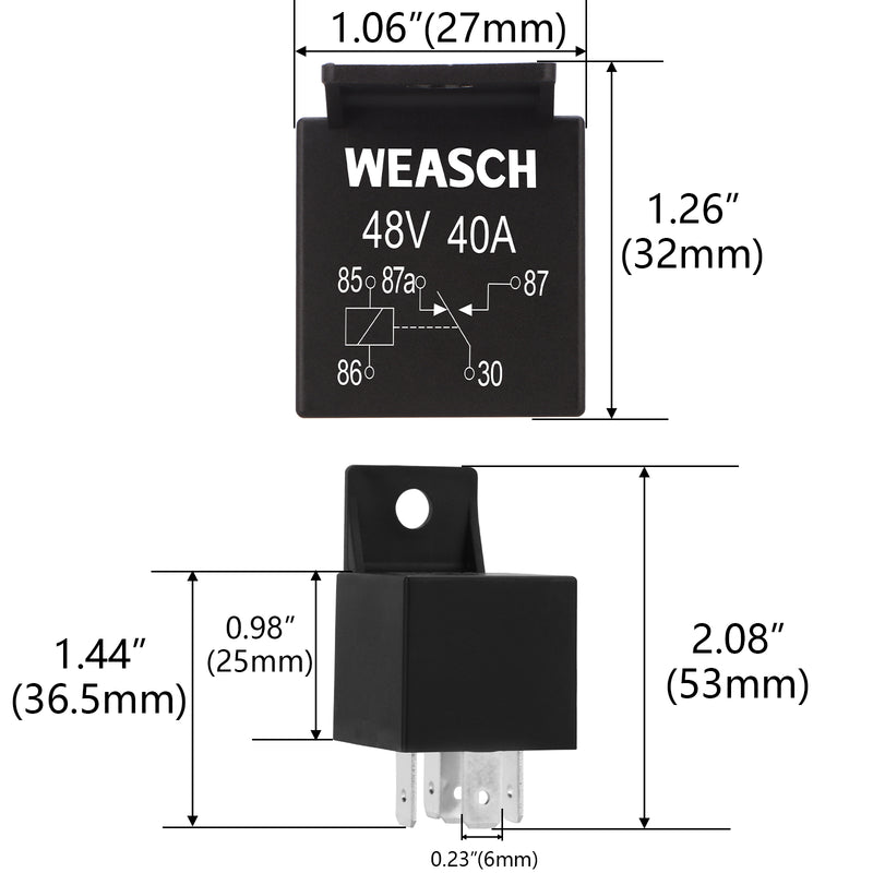 Weasch Car Relay, 48V 40A, 5 Pin SPDT, Automotive Switches and Starters, Waterproof Relay for Boat Tractor Truck Motorcycle-3