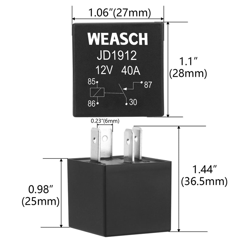 Weasch JD1912 Car Relay, 12V 40A, 4 Pin SPST, Automotive Switches and Starters, Waterproof Relay for Boat Tractor Truck Motorcycle-3