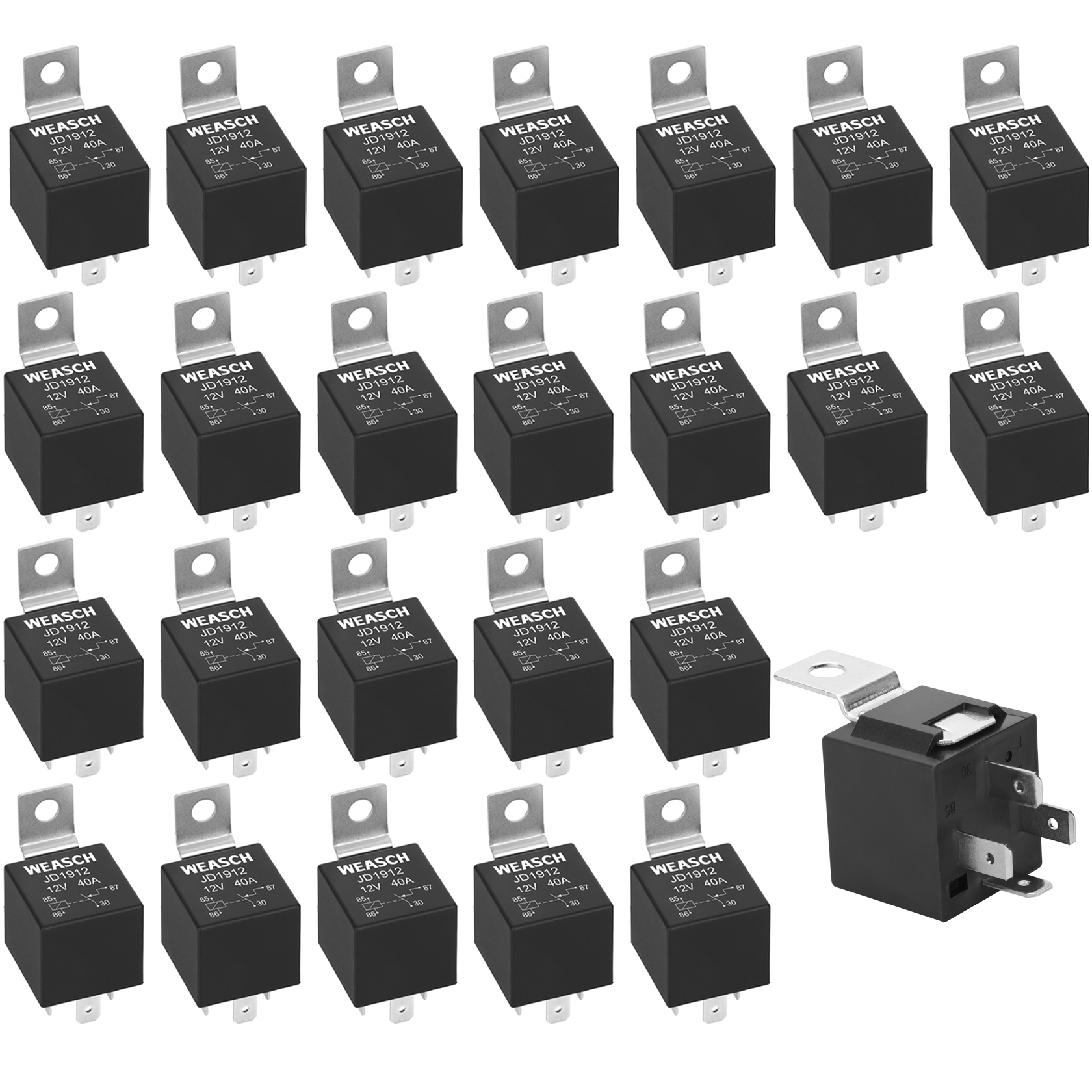 Weasch JD1912 Car Relay, 12V 40A, 4 Pins SPST, Automotive Switches and Starters, Waterproof Relay for Boat Tractor Truck Motorcycle